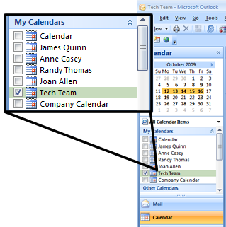 Outlook Group Calendar: Folder List