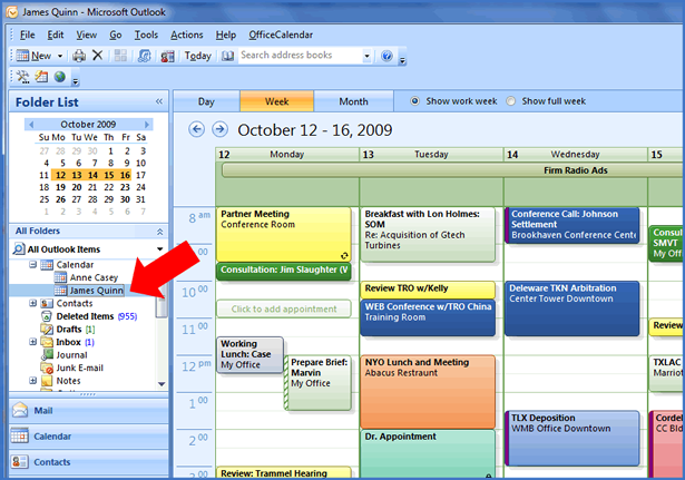 Sharing Personal Outlook Calendar Folders: Outlook's Week View