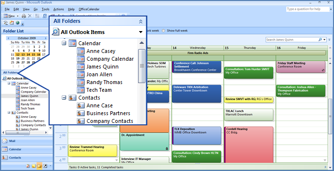 Sharing Personal Outlook Calendar Folders: Folder List